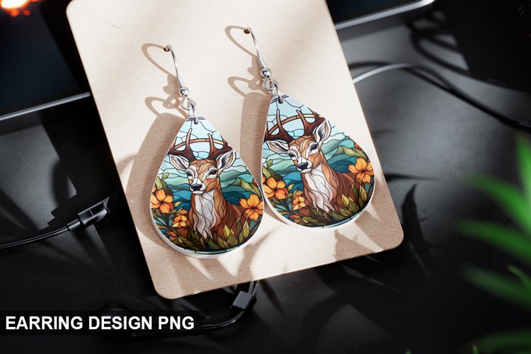 Stained Glass Deer flowers Earring Design