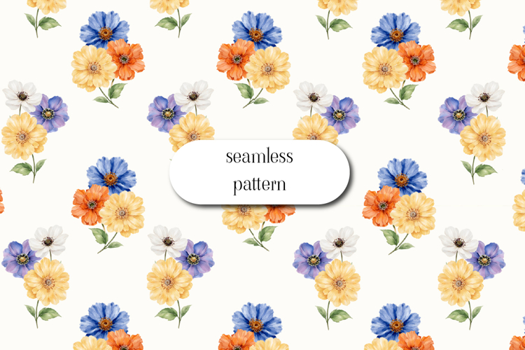 Bright Floral Seamless Pattern Watercolor Flower Art