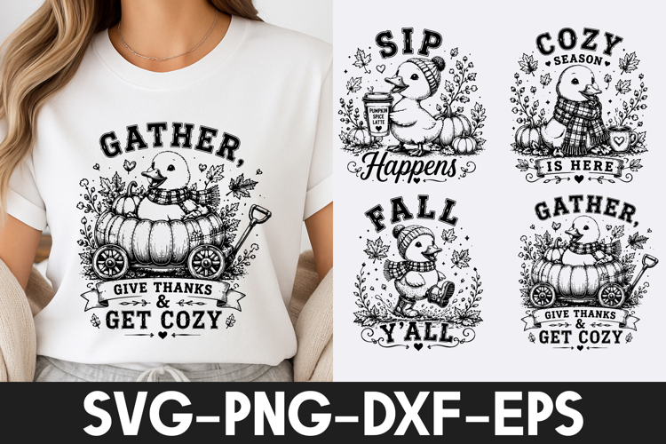 Cozy Fall Duck Pumpkin Thanksgiving SVG PNG