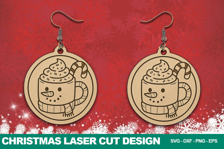 Snowman Mug Christmas Earring Laser Cut SVG Design