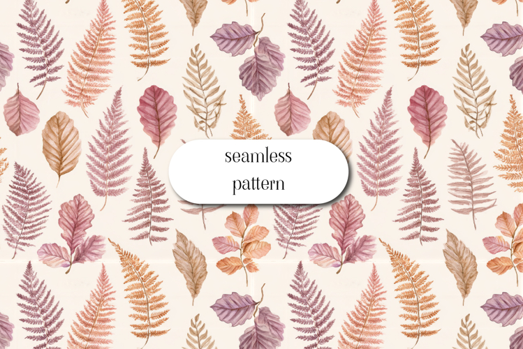 Watercolor Fern Seamless Pattern | Autumn Botanical Print