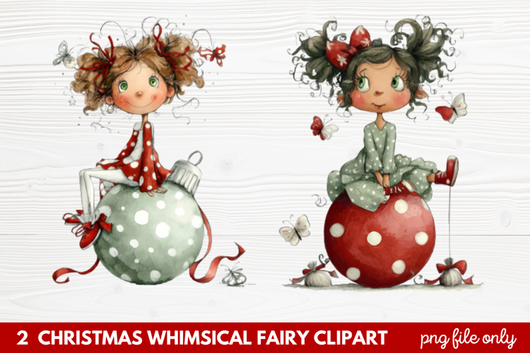 2 Christmas Whimsical Fairy Clipart | Cute Holiday Fairies