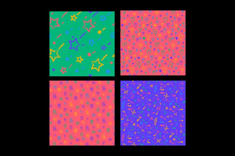 Playful Grunge Seamless Patterns 4 Designs example image 1