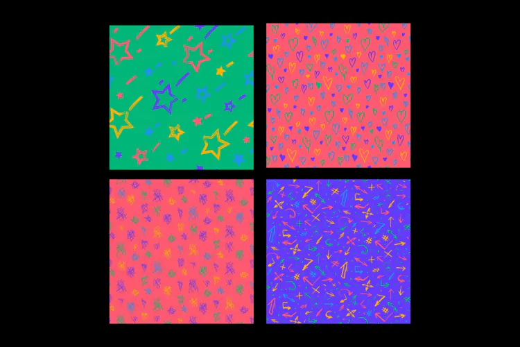 Playful Grunge Seamless Patterns 4 Designs