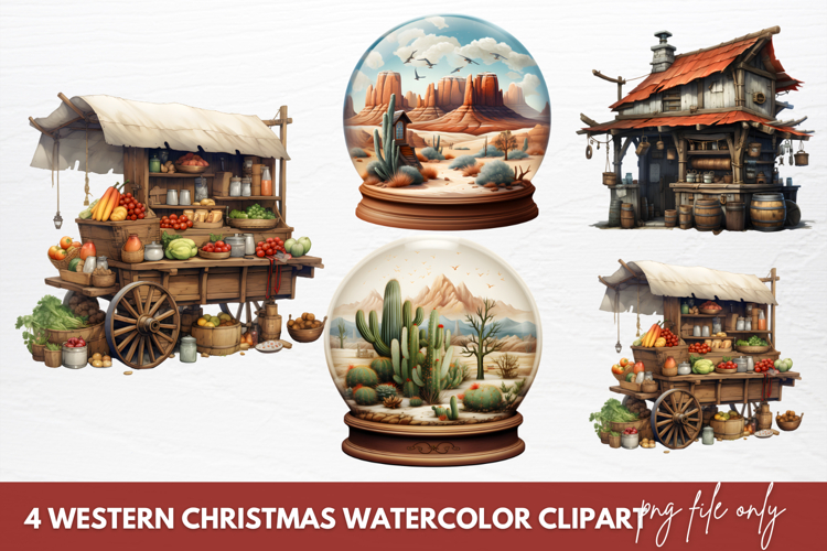 Western Christmas Watercolor Clipart Sublimation