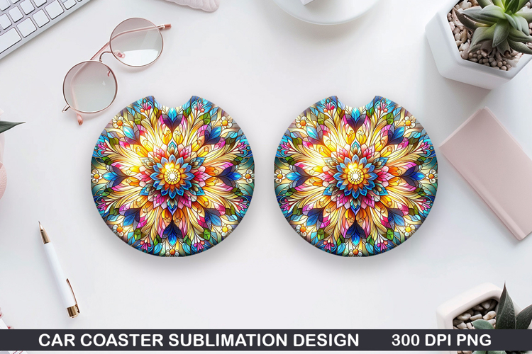Flower Car Coaster Sublimation| Summer Coaster PNG Design
