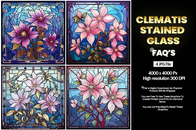 Stained Glass Clematis Square Coaster - 04 Variations