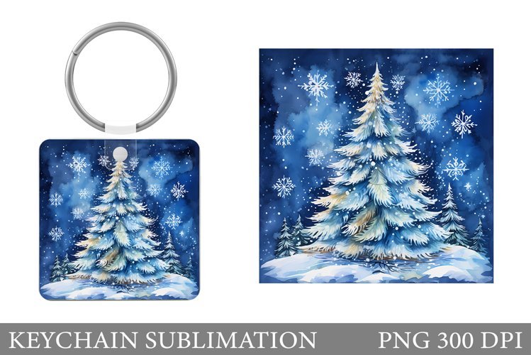 Christmas Tree Square Keychain. Christmas Keychain Design