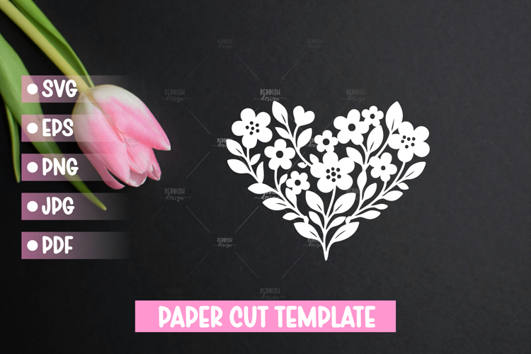 Paper Cut Floral Heart , Paper Cut Heart SVG