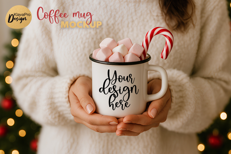Christmas Mug Mockup Enamel Cup | Holiday Coffee Cup Mockup