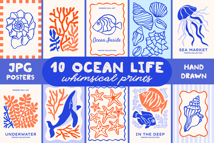Ocean Life Prints Bundle, Coastal Poster