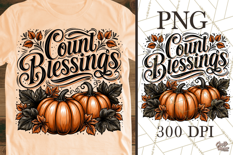 Count Blessings Pumpkin PNG Graphic