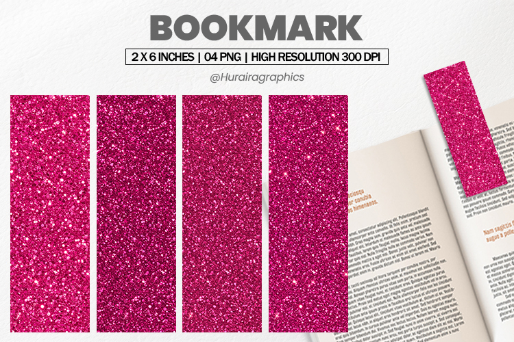 Hot Pink Glitter Bookmark PNG, Bookmark Sublimation