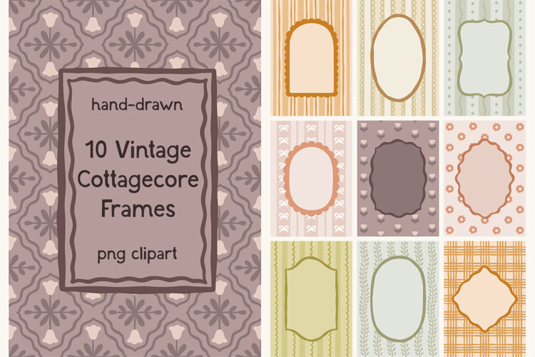 Hand-Drawn Vintage Cottagecore Frames PNG example image 1