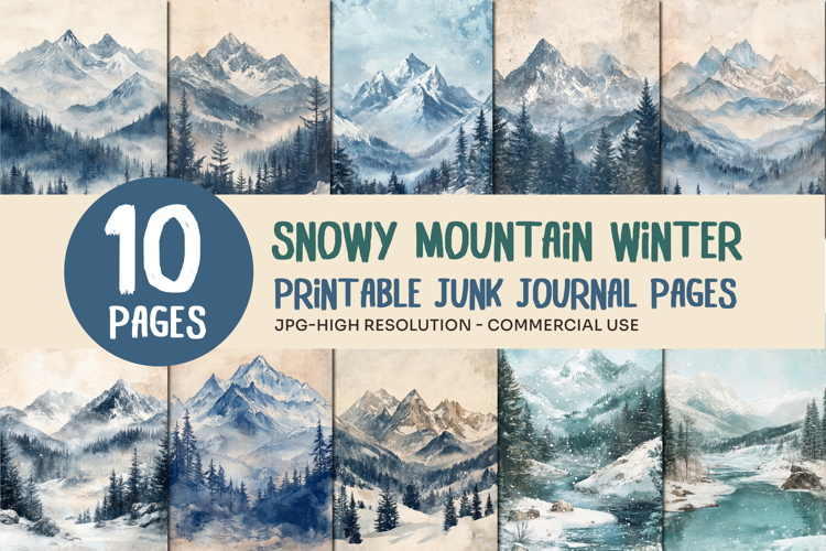 Snowy Mountain Winter Junk Journal Pages