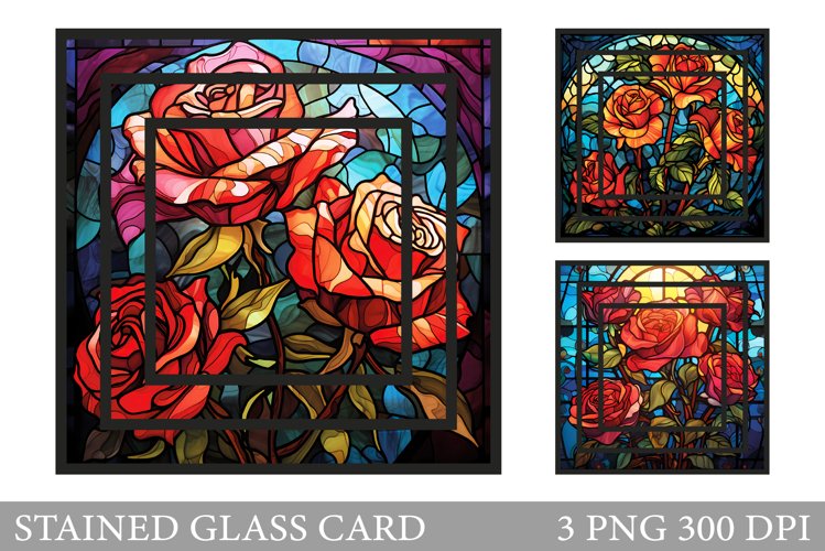 Rose Stained Glass Card. Stained Glass Rose Card Sublimation