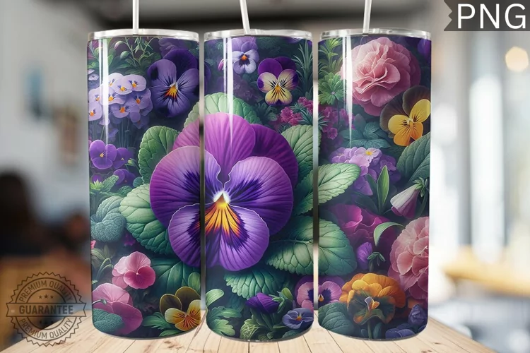 Pansy Flower Tumbler Wrap - Tumbler Design
