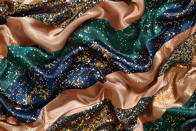 Emerald and Copper Glitter Wave Background with Luxury Flow