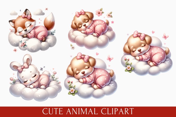 Sleeping Baby Animals Clipart, cute baby animals png