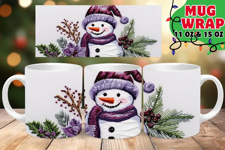 Christmas Snowman 3D Embroidered Bliss 15oz Mug