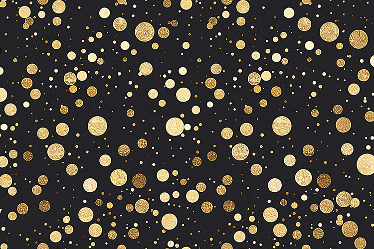 A black background with gold polka dots