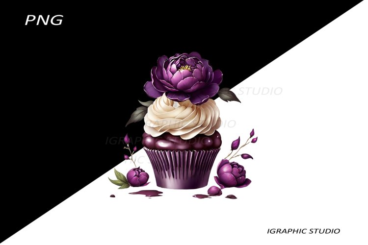 Floral Cupcake Clipart, Peony