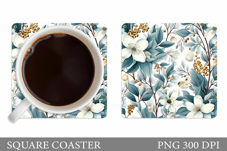Flowers Square Coaster. Botanical Coaster Sublimation