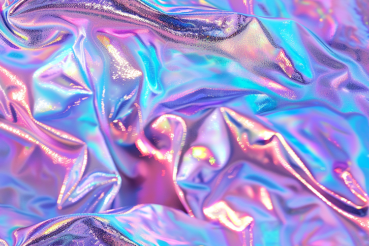 Iridescent fabric folds and shimmering hues