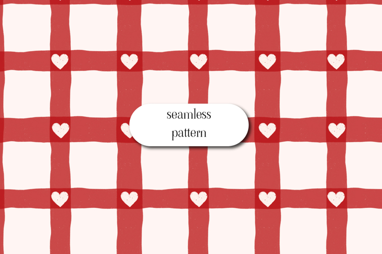 Red Gingham Heart Seamless Valentine Check Pattern