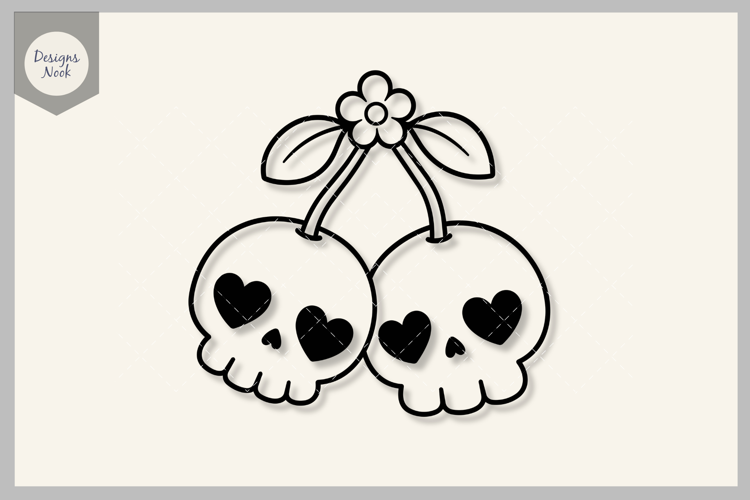 Skull Cherries SVG, Cute Halloween Cherries with Heart Eyes