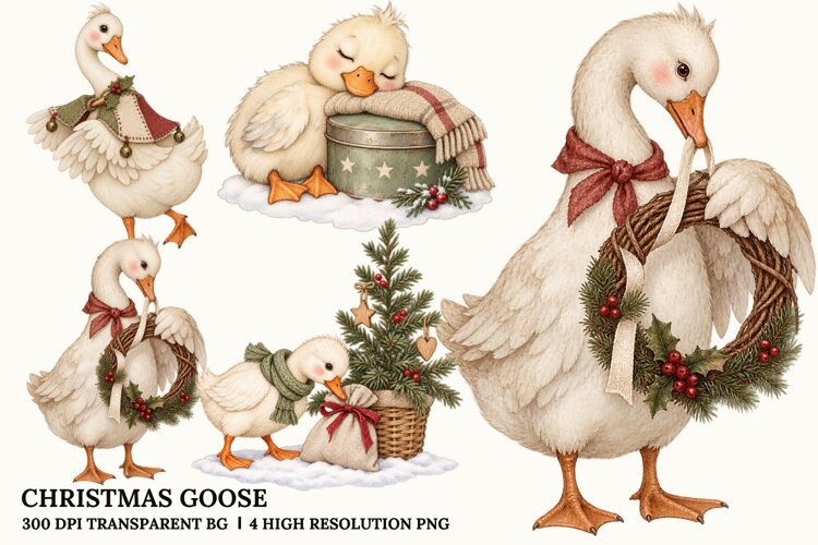 Christmas Goose PNG, Cozy Winter Sublimation Designs example image 1