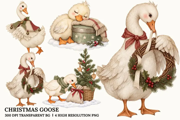 Christmas Goose PNG, Cozy Winter Sublimation Designs