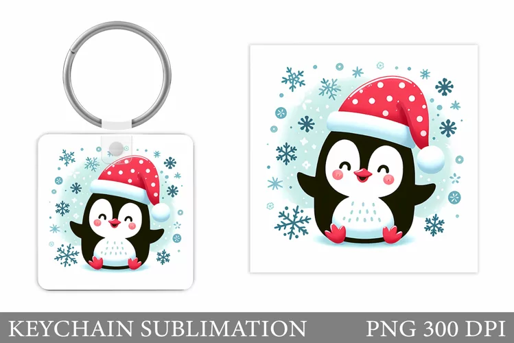 Christmas Penguin Keychain. Christmas Keychain Design