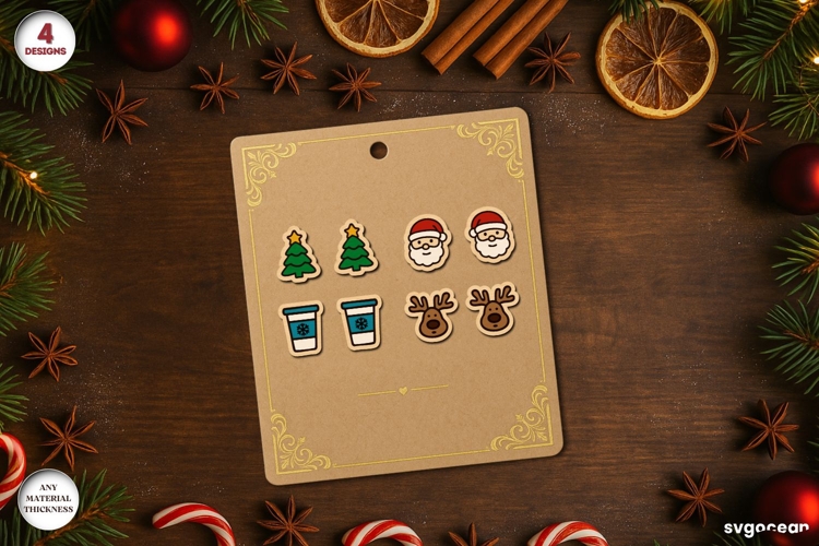 Christmas Stud Earrings Laser Cut | Jewerly SVG | Glowforge