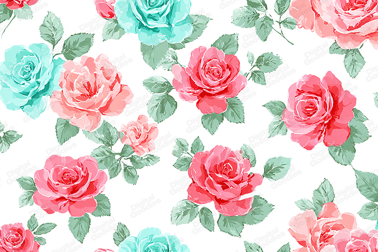 Pink and Teal Watercolor Rose Pattern Background