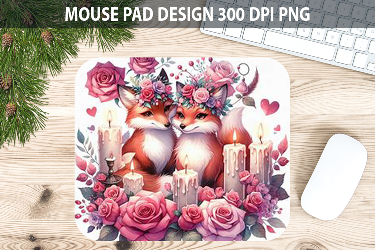 Watercolor Fox Mouse Pad Sublimation - Valentines PNG