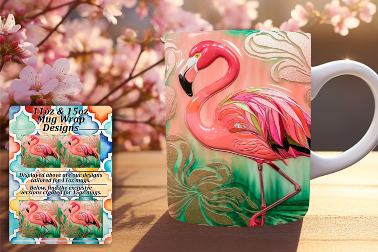 Elegant 15oz Mug Wrap Png Artwork , Flamingo