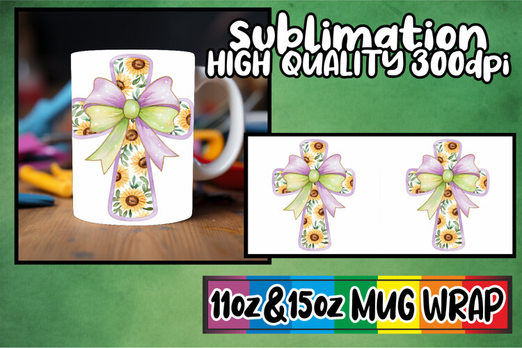 Bright adventures 11oz 15oz mug wrap, Flower Cross example image 1