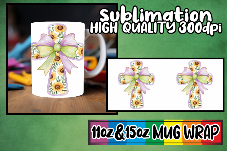 Bright adventures 11oz 15oz mug wrap, Flower Cross