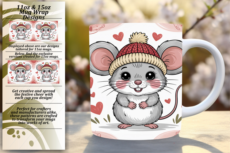 Whimsical 11oz Mug Wrap Png Design , Valenines Animals