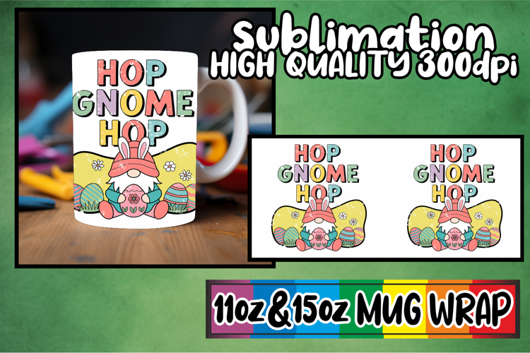 Serene evenings sublimation mug wrap, Easter Gnome