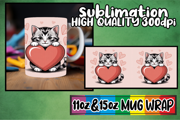 Exquisite charm 11oz 15oz mug wrap, Valentines Cat