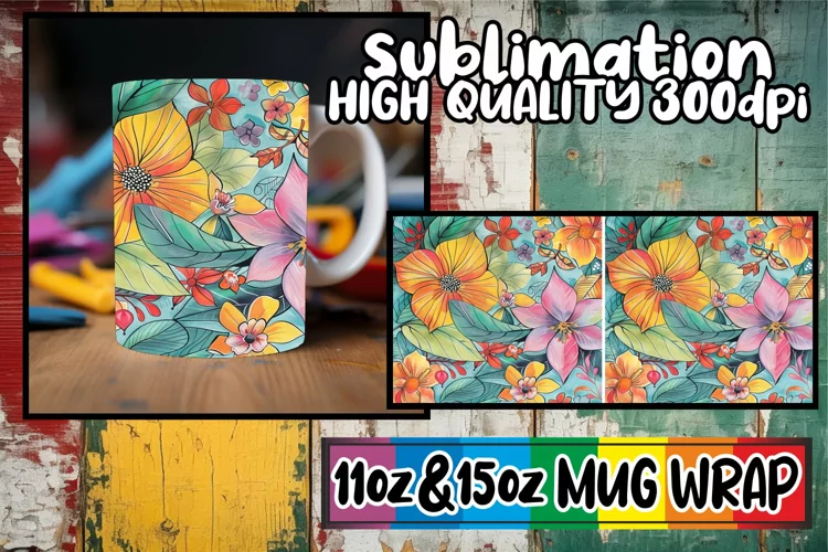 Abstract Spring Mug Wrap Sublimation 11oz 15oz Design