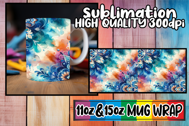 Bright smiles 11oz 15oz mug wrap, Watercolor Pattern