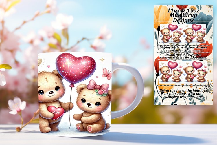 PLAYFUL PNG for 15oz Mug Wrap , Valentine Bear