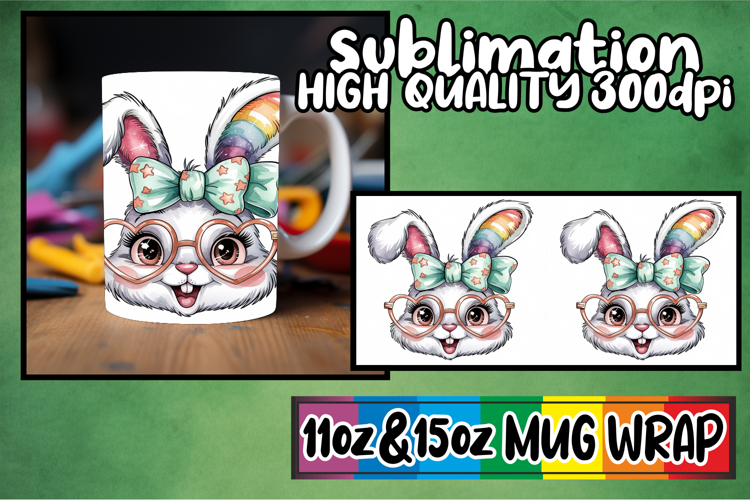 Vibrant afternoons 11oz 15oz sublimation wrap, Easter Bunny