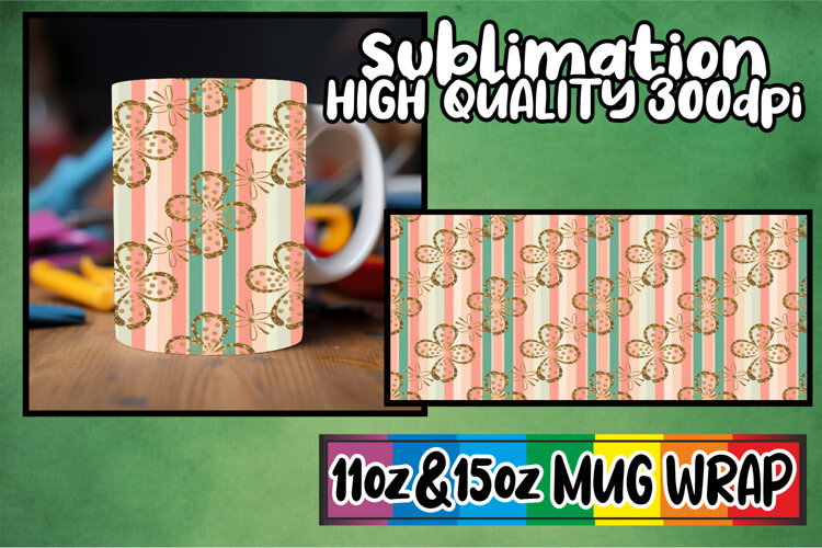 Whimsical views 11oz 15oz sublimation wrap, Gold Flower example image 1