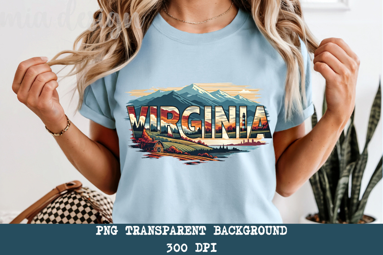Virginia State PNG, Vintage Blue Ridge Mountains Sublimation