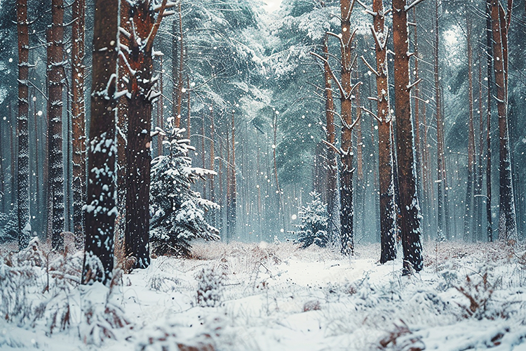 Snowy Winter Pine Forest Background