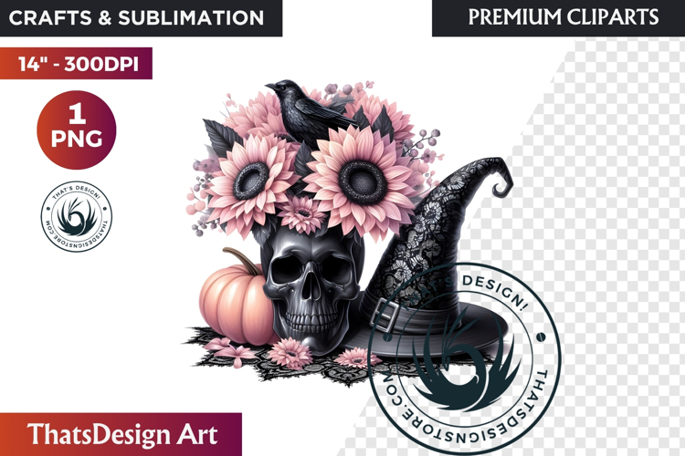 Pink and Black Gothic Halloween Skulls Clipart, pastel goth